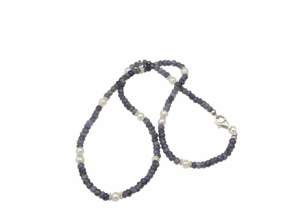 Amethystkette mit Perlen mit Silberteilen und Silberverschluss handgemachtes Unikat